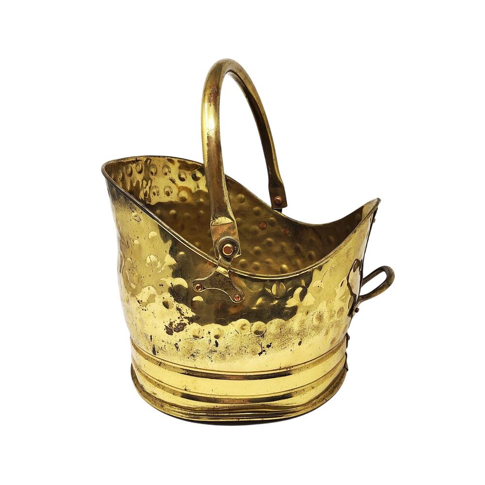 Vintage Hammered Brass Coal Scuttle Bucket Antique Home Decor Made in England